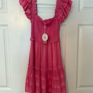Pink Ruffled Tiered Sundress with Flutter Cap Sleeves